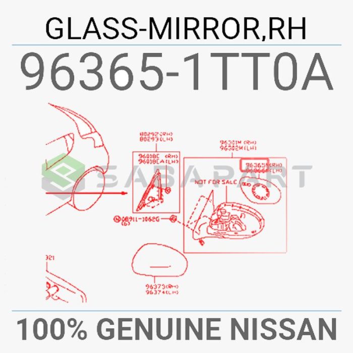 شیشه آینه نیسان جوک منطقه آزاد - سمت راست - مدل 2014 - محصول اصلی (جنیون پارت)-1