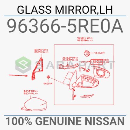 شیشه آینه نیسان کیکس - سمت چپ - محصول اصلی (جنیون پارت)-1